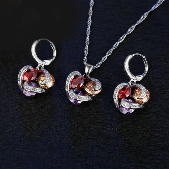 Flower Multi Necklace Pendant Earrings 925 Sterling Silver Set Gift - Picture 2 of 7